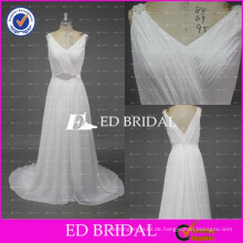 ED Braut-preiswerter Sommer-weißes langes mit Rüschen besetztes Chiffon- Hochzeits-Kleid mit wulstiger Schärpe